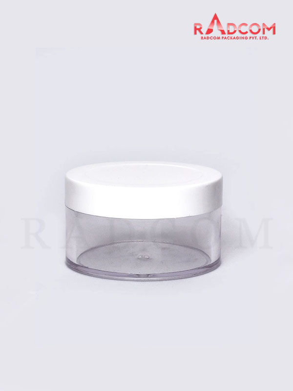 50 GM Clear SAN Cream Jar with Lid and White ABS Cap